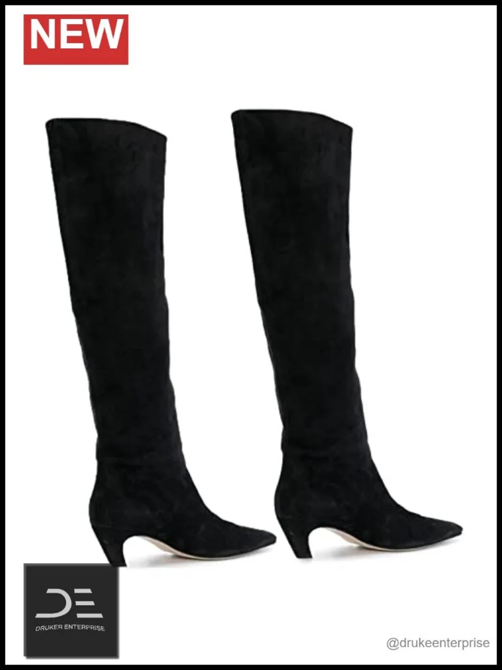Women Over Knee Boots Square Toe Kitten Heel Pull On Pleated Matte Leather Wide
